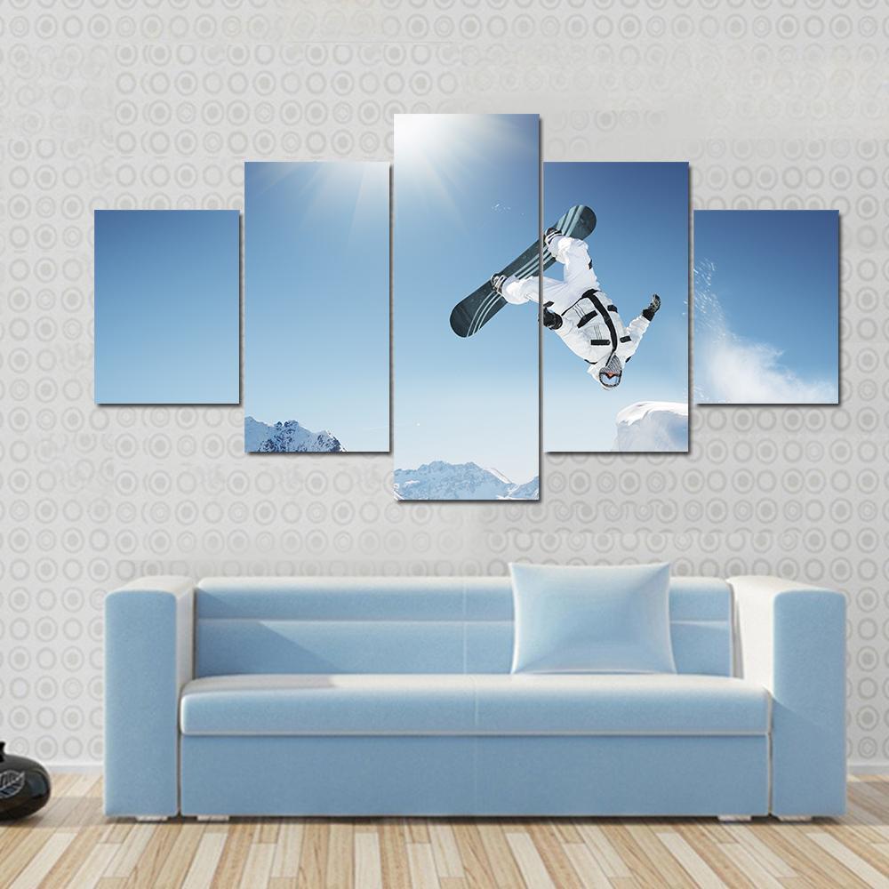 Snowboard Jump Canvas Wall Art-5 Star-Gallery Wrap-62" x 32"-Tiaracle