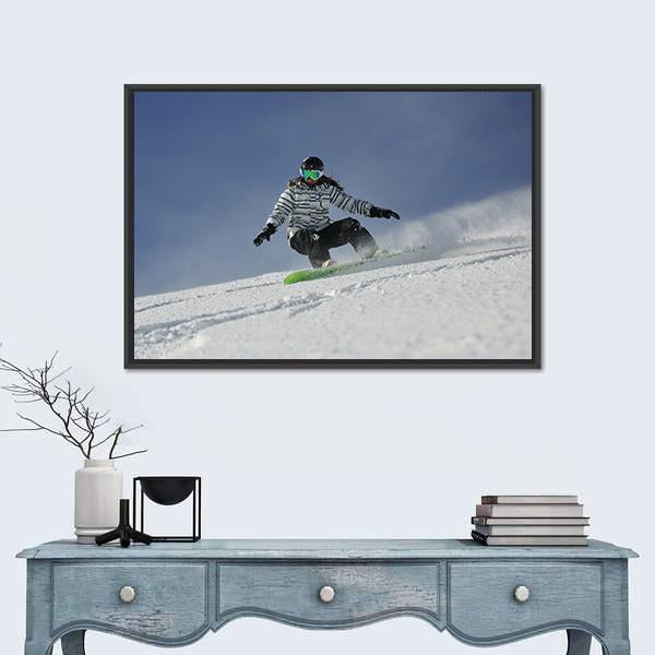 Snowboard Woman Racing Downhill Slope Canvas Wall Art-1 Piece-Floating Frame-24" x 16"-Tiaracle