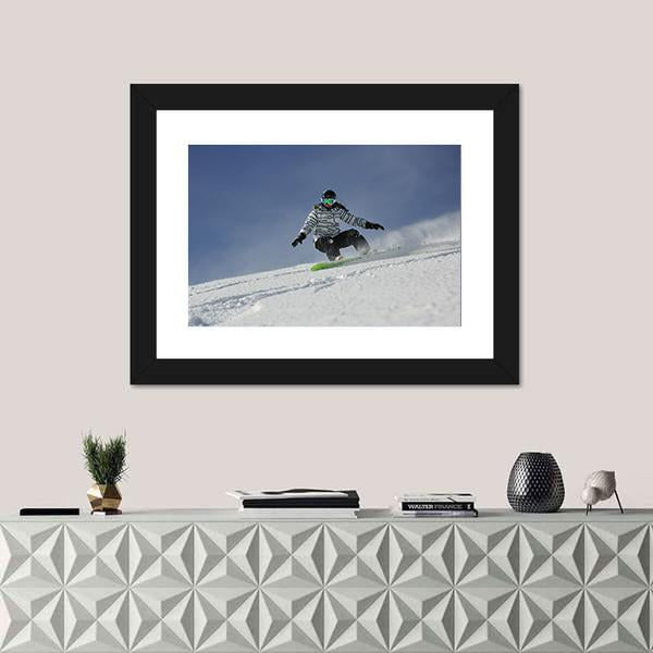 Snowboard Woman Racing Downhill Slope Canvas Wall Art-1 Piece-Framed Print-20" x 16"-Tiaracle