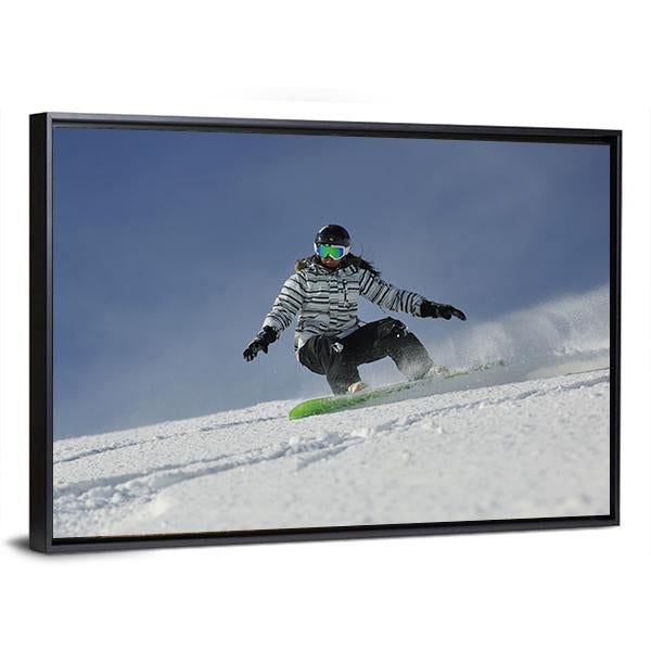 Snowboard Woman Racing Downhill Slope Canvas Wall Art-3 Horizontal-Gallery Wrap-25" x 16"-Tiaracle