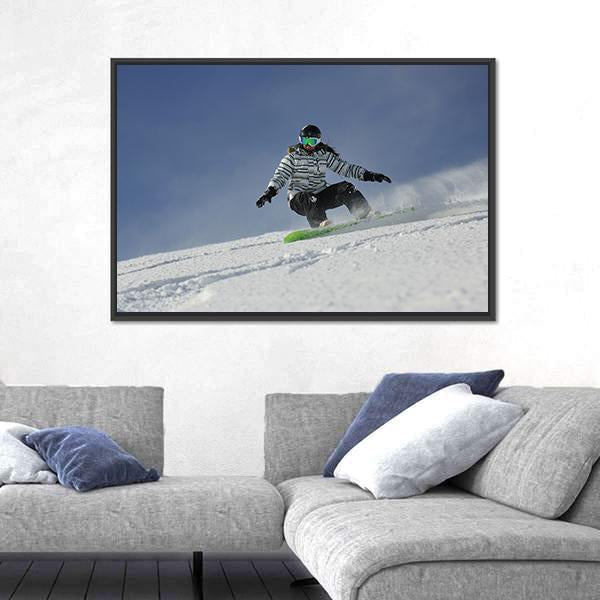 Snowboard Woman Racing Downhill Slope Canvas Wall Art-3 Horizontal-Gallery Wrap-25" x 16"-Tiaracle