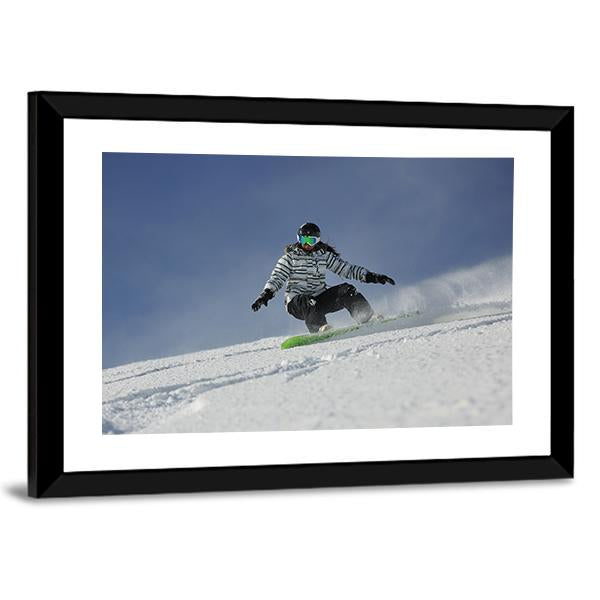 Snowboard Woman Racing Downhill Slope Canvas Wall Art-3 Horizontal-Gallery Wrap-25" x 16"-Tiaracle