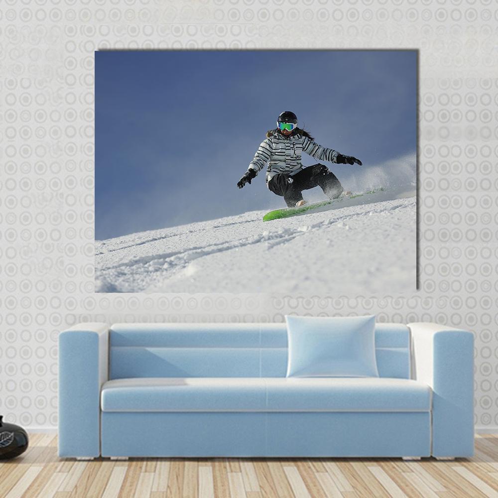 Snowboard Woman Racing Downhill Slope Canvas Wall Art-1 Piece-Gallery Wrap-48" x 32"-Tiaracle