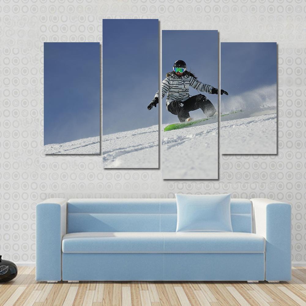 Snowboard Woman Racing Downhill Slope Canvas Wall Art-4 Pop-Gallery Wrap-50" x 32"-Tiaracle