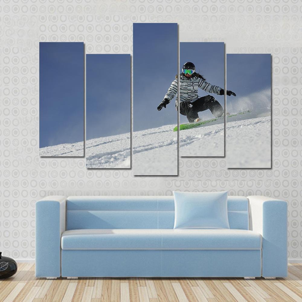 Snowboard Woman Racing Downhill Slope Canvas Wall Art-5 Pop-Gallery Wrap-47" x 32"-Tiaracle