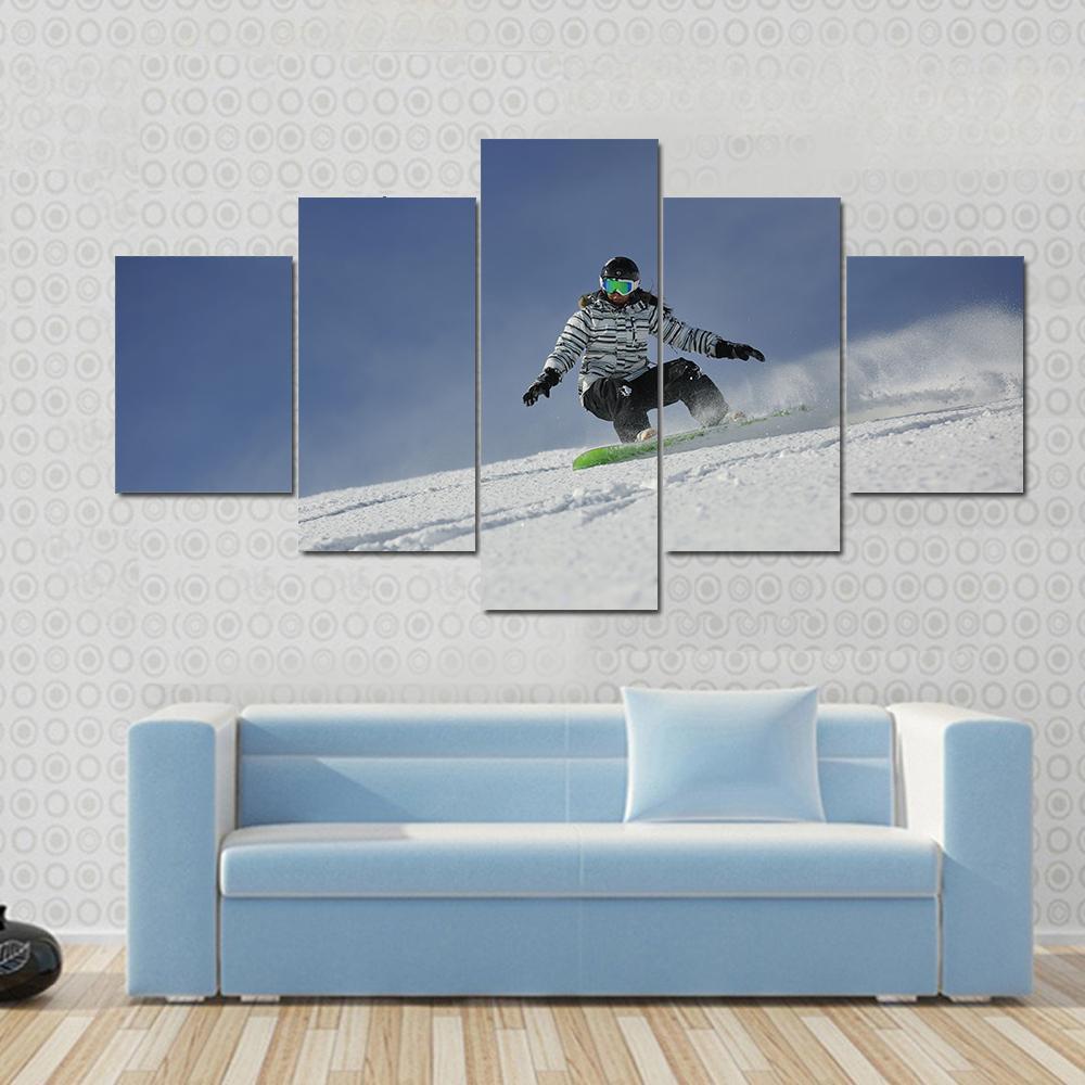 Snowboard Woman Racing Downhill Slope Canvas Wall Art-5 Star-Gallery Wrap-62" x 32"-Tiaracle