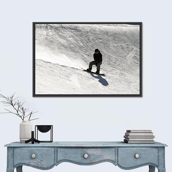 Snowboarder going Down Canvas Wall Art-1 Piece-Floating Frame-24" x 16"-Tiaracle