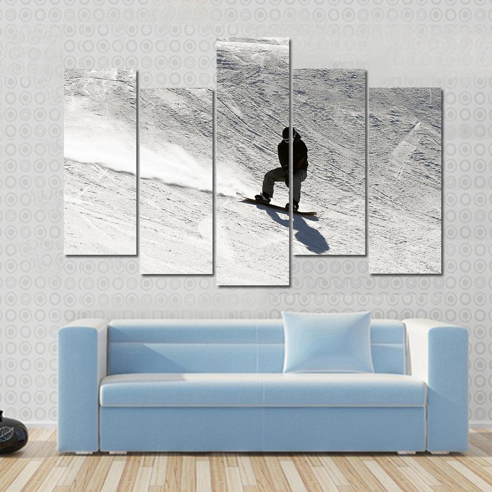 Snowboarder going Down Canvas Wall Art-5 Pop-Gallery Wrap-47" x 32"-Tiaracle