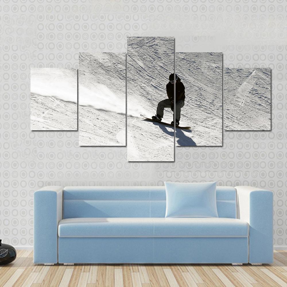 Snowboarder going Down Canvas Wall Art-5 Star-Gallery Wrap-62" x 32"-Tiaracle