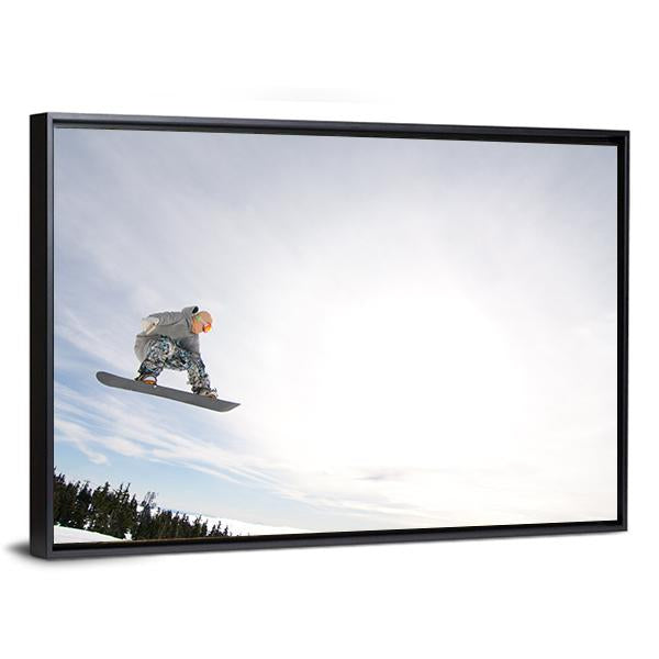 Snowboarder In Air Canvas Wall Art-3 Horizontal-Gallery Wrap-25" x 16"-Tiaracle