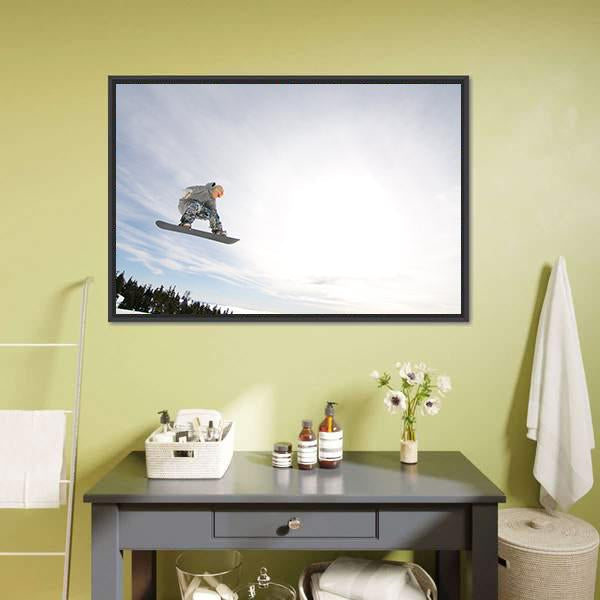 Snowboarder In Air Canvas Wall Art-3 Horizontal-Gallery Wrap-25" x 16"-Tiaracle