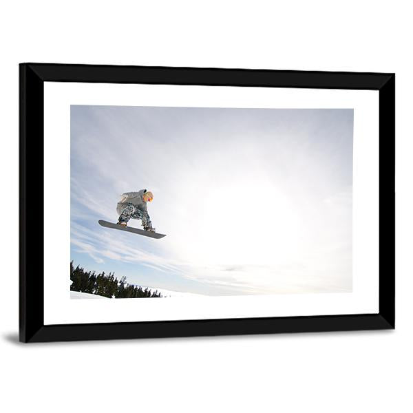 Snowboarder In Air Canvas Wall Art-1 Piece-Framed Print-20" x 16"-Tiaracle