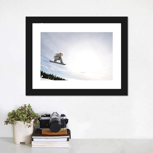 Snowboarder In Air Canvas Wall Art-3 Horizontal-Gallery Wrap-25" x 16"-Tiaracle