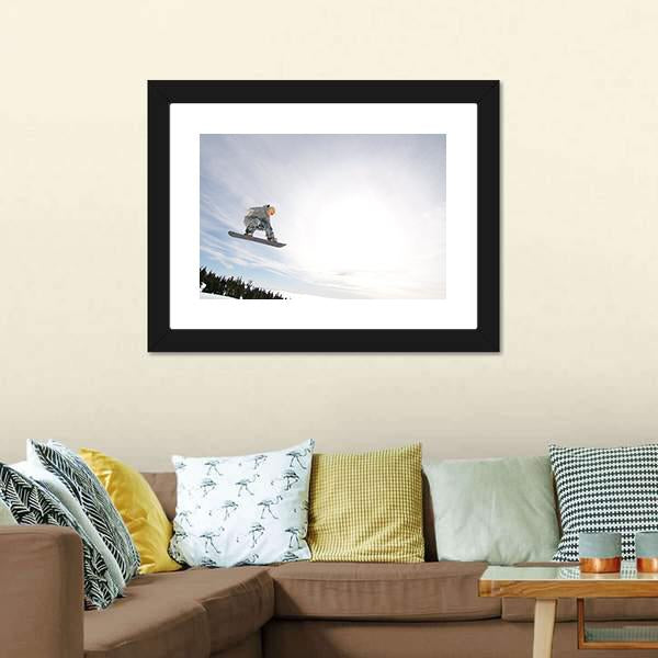 Snowboarder In Air Canvas Wall Art-3 Horizontal-Gallery Wrap-25" x 16"-Tiaracle