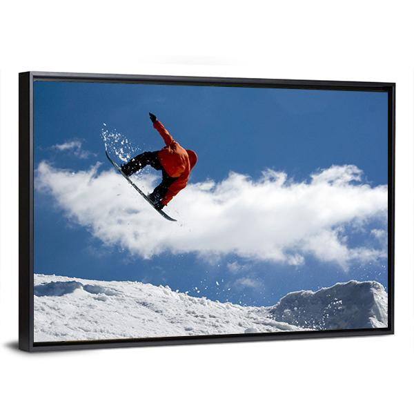 Snowboarder Jump From Snow Ramp Canvas Wall Art-3 Horizontal-Gallery Wrap-25" x 16"-Tiaracle