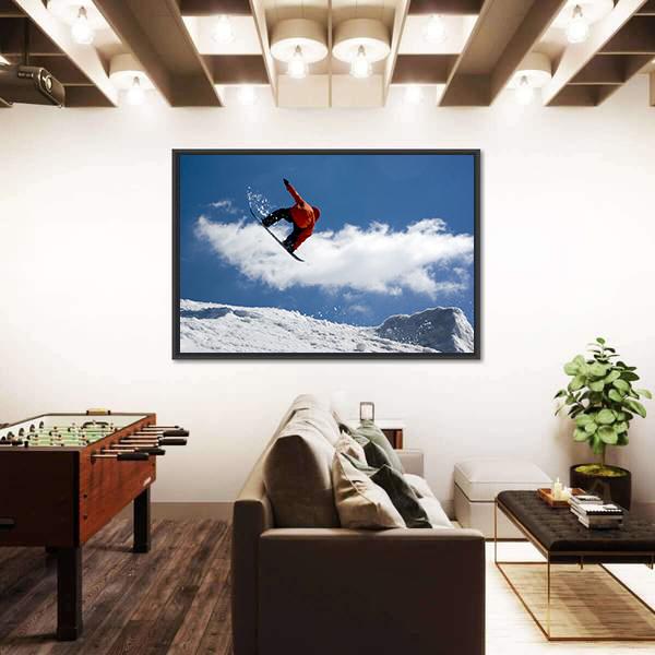 Snowboarder Jump From Snow Ramp Canvas Wall Art-3 Horizontal-Gallery Wrap-25" x 16"-Tiaracle