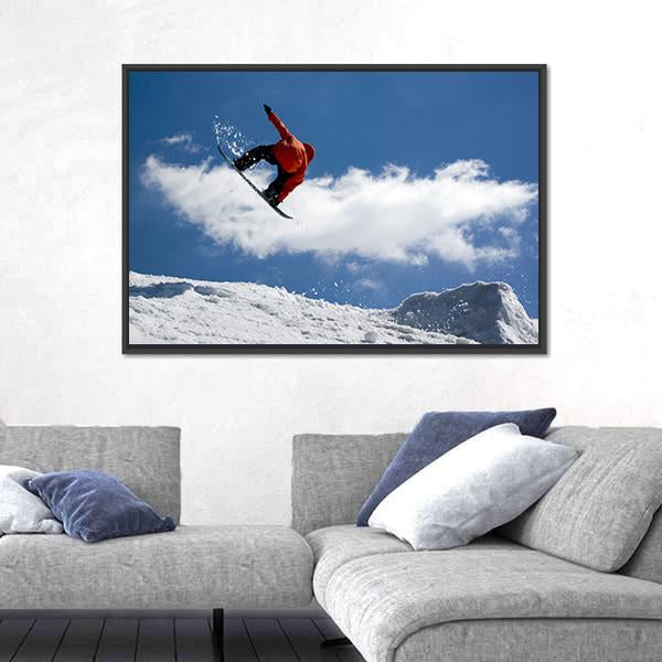 Snowboarder Jump From Snow Ramp Canvas Wall Art-3 Horizontal-Gallery Wrap-25" x 16"-Tiaracle