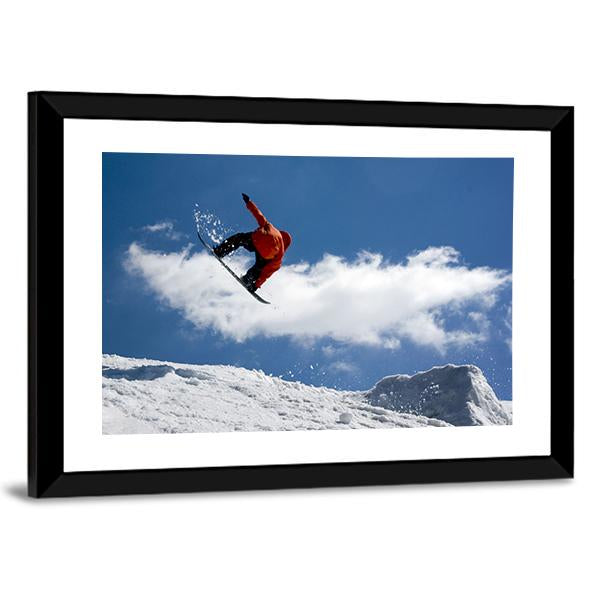 Snowboarder Jump From Snow Ramp Canvas Wall Art-3 Horizontal-Gallery Wrap-25" x 16"-Tiaracle