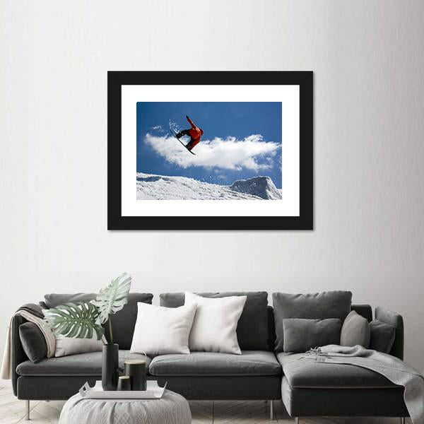 Snowboarder Jump From Snow Ramp Canvas Wall Art-3 Horizontal-Gallery Wrap-25" x 16"-Tiaracle