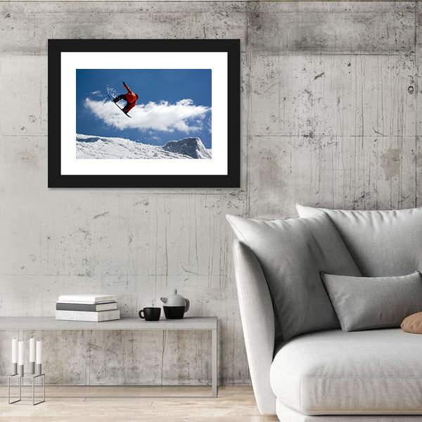 Snowboarder Jump From Snow Ramp Canvas Wall Art-3 Horizontal-Gallery Wrap-25" x 16"-Tiaracle