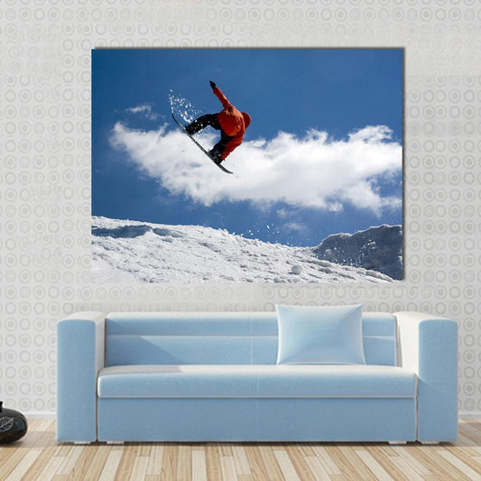 Snowboarder Jump From Snow Ramp Canvas Wall Art-1 Piece-Gallery Wrap-48" x 32"-Tiaracle