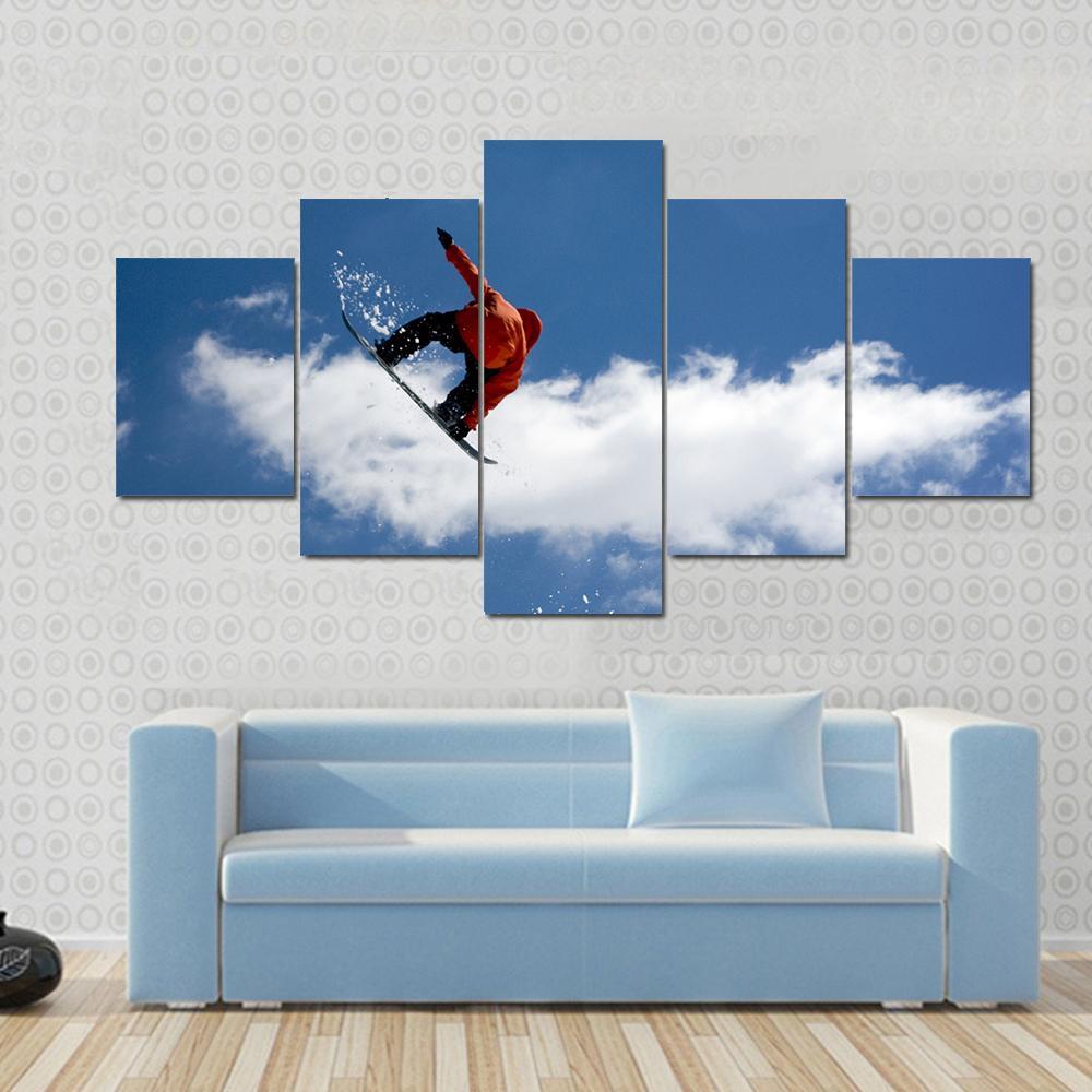 Snowboarder Jump From Snow Ramp Canvas Wall Art-5 Star-Gallery Wrap-62" x 32"-Tiaracle