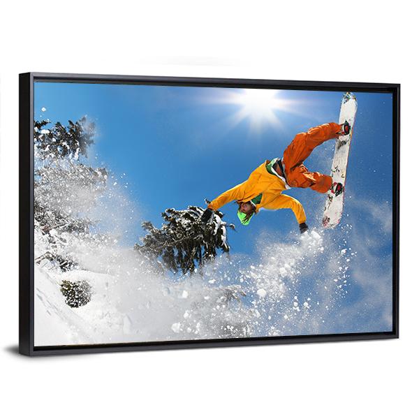 Snowboarder Jumping Against Blue Sky Canvas Wall Art-3 Horizontal-Gallery Wrap-25" x 16"-Tiaracle