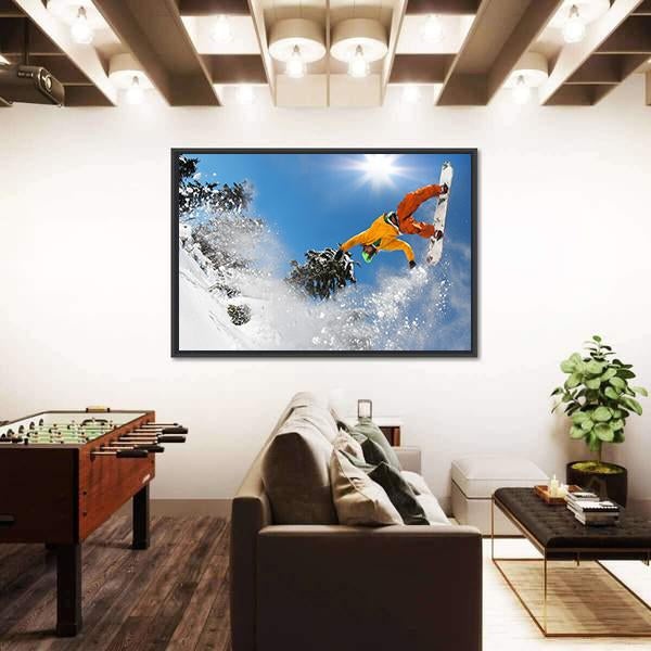 Snowboarder Jumping Against Blue Sky Canvas Wall Art-3 Horizontal-Gallery Wrap-25" x 16"-Tiaracle