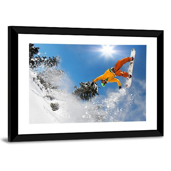 Snowboarder Jumping Against Blue Sky Canvas Wall Art-3 Horizontal-Gallery Wrap-25" x 16"-Tiaracle