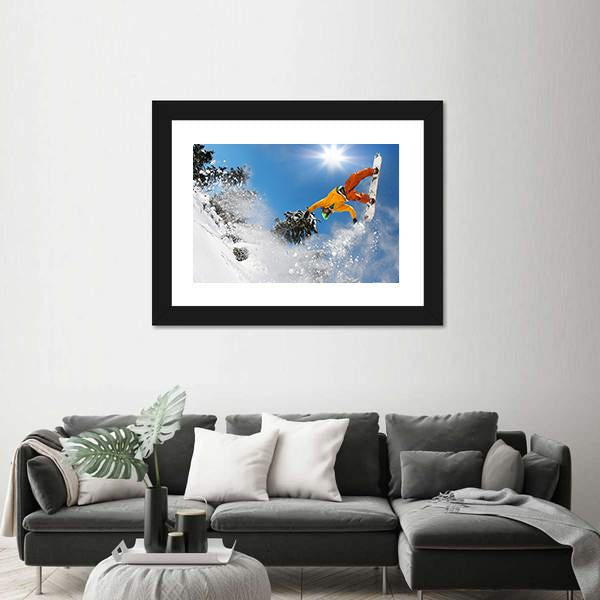 Snowboarder Jumping Against Blue Sky Canvas Wall Art-3 Horizontal-Gallery Wrap-25" x 16"-Tiaracle