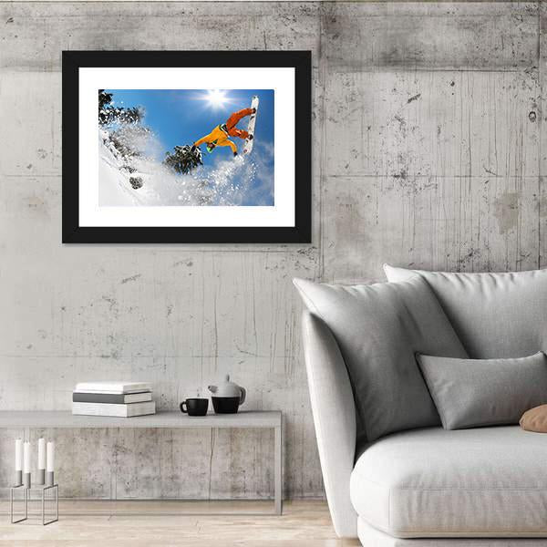 Snowboarder Jumping Against Blue Sky Canvas Wall Art-3 Horizontal-Gallery Wrap-25" x 16"-Tiaracle