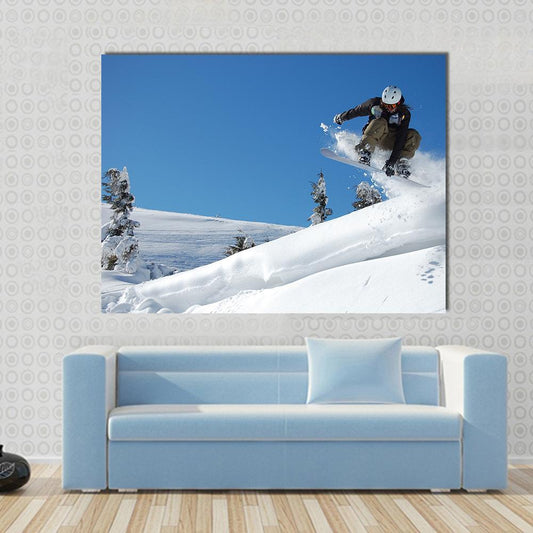 Snowboarder Jumping Motion Canvas Wall Art-1 Piece-Gallery Wrap-48" x 32"-Tiaracle