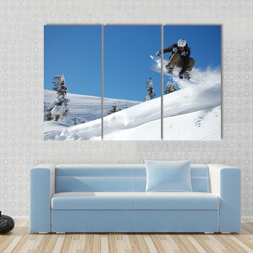 Snowboarder Jumping Motion Canvas Wall Art-3 Horizontal-Gallery Wrap-37" x 24"-Tiaracle