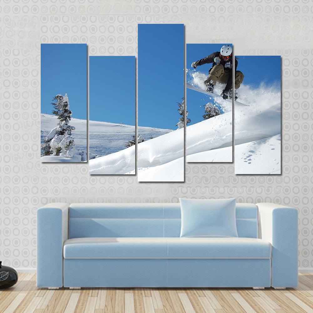 Snowboarder Jumping Motion Canvas Wall Art-5 Pop-Gallery Wrap-47" x 32"-Tiaracle