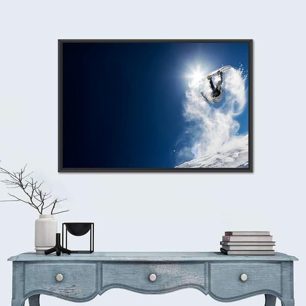 Snowboarder Making High Jump Canvas Wall Art-1 Piece-Floating Frame-24" x 16"-Tiaracle