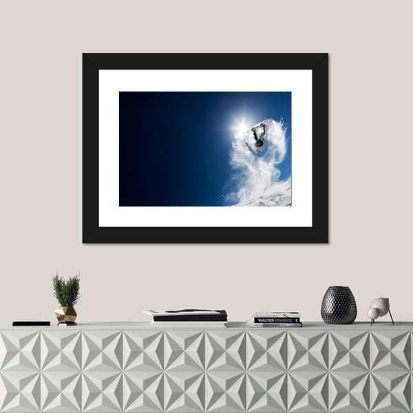 Snowboarder Making High Jump Canvas Wall Art-1 Piece-Framed Print-20" x 16"-Tiaracle