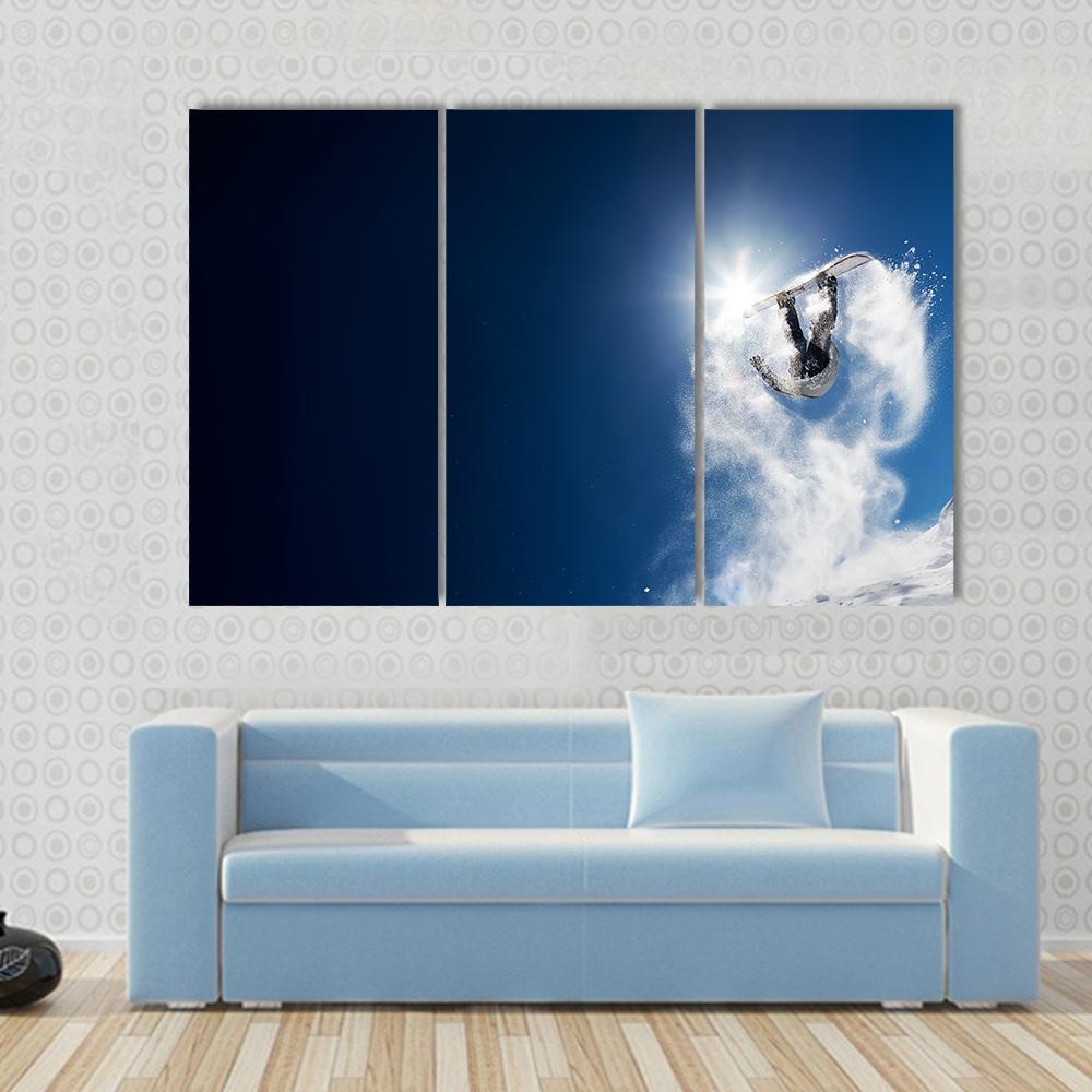 Snowboarder Making High Jump Canvas Wall Art-3 Horizontal-Gallery Wrap-37" x 24"-Tiaracle