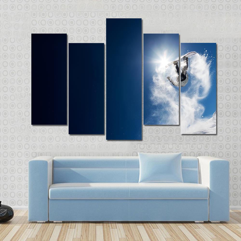 Snowboarder Making High Jump Canvas Wall Art-5 Pop-Gallery Wrap-47" x 32"-Tiaracle