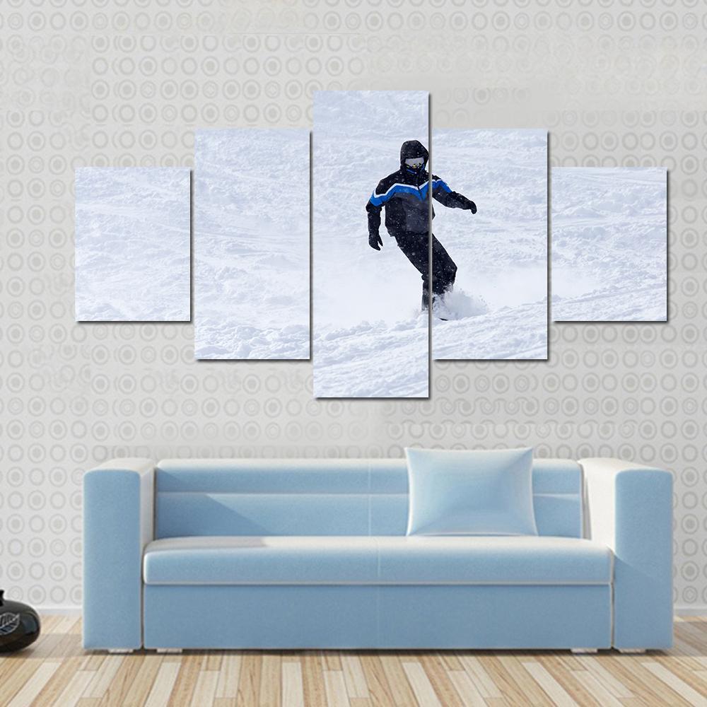 Snowboarder In Motion Canvas Wall Art-5 Star-Gallery Wrap-62" x 32"-Tiaracle