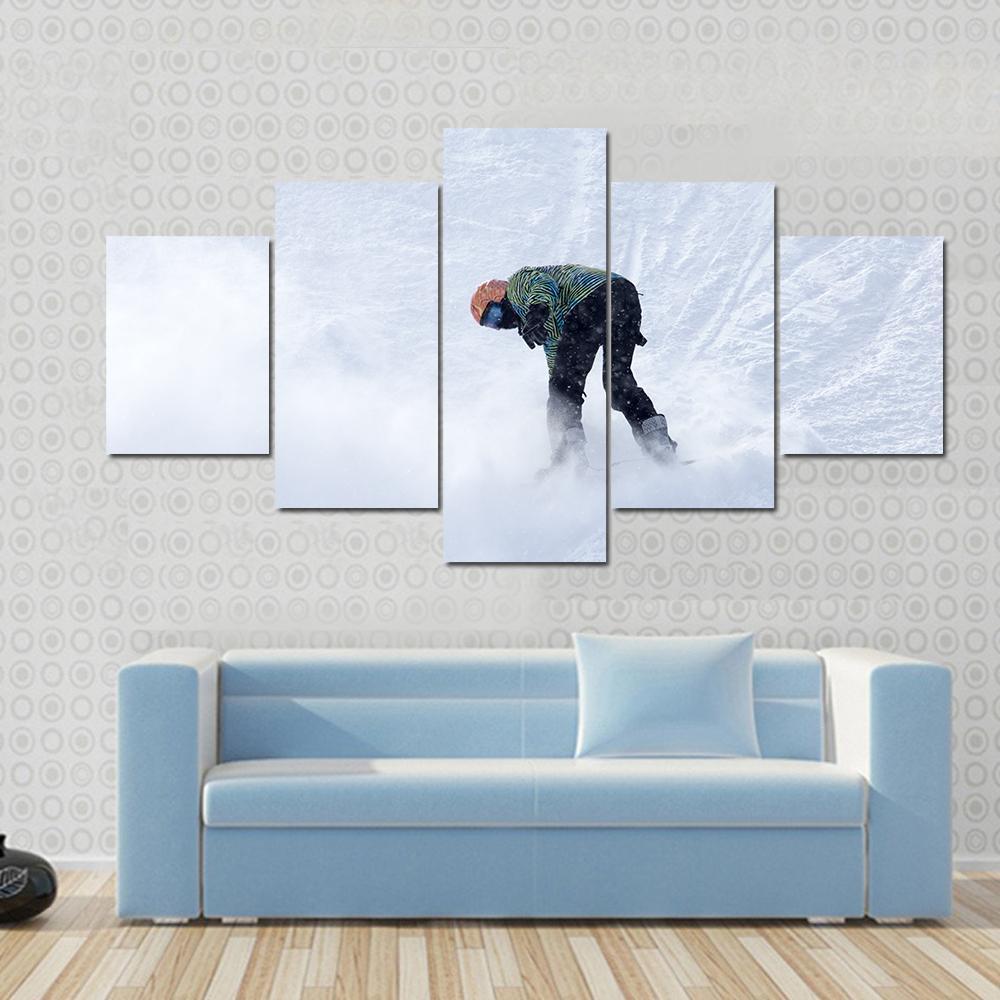 Snowboarder On Snow Canvas Wall Art-5 Star-Gallery Wrap-62" x 32"-Tiaracle