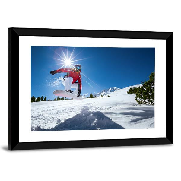 Snowboarder Taking A Jump In Fresh Snow Canvas Wall Art-3 Horizontal-Gallery Wrap-25" x 16"-Tiaracle