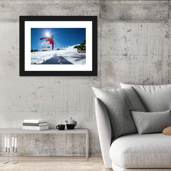 Snowboarder Taking A Jump In Fresh Snow Canvas Wall Art-3 Horizontal-Gallery Wrap-25" x 16"-Tiaracle