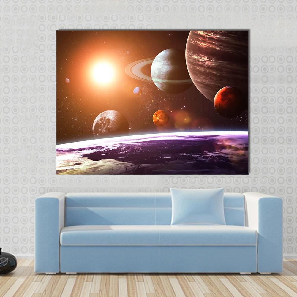 Solar System Canvas Wall Art-1 Piece-Gallery Wrap-48" x 32"-Tiaracle