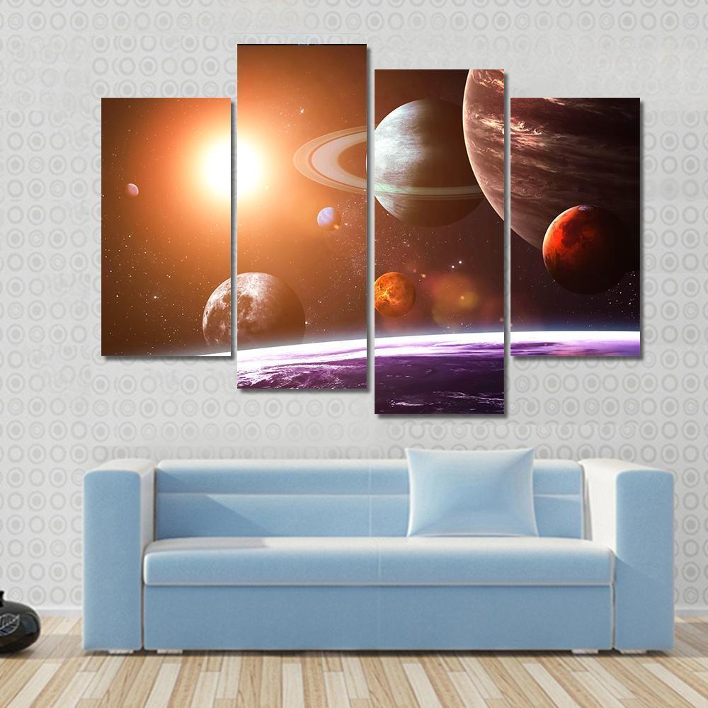 Solar System Canvas Wall Art-4 Pop-Gallery Wrap-50" x 32"-Tiaracle