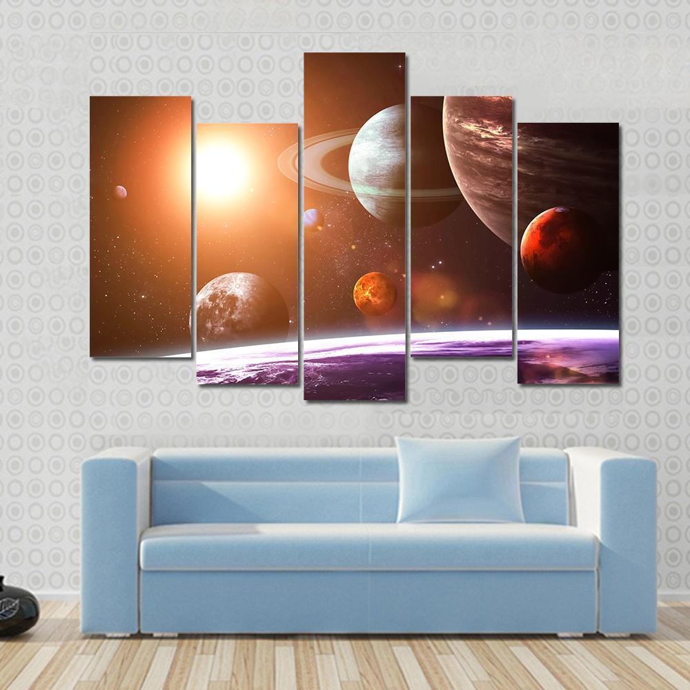 Solar System Canvas Wall Art-5 Pop-Gallery Wrap-47" x 32"-Tiaracle