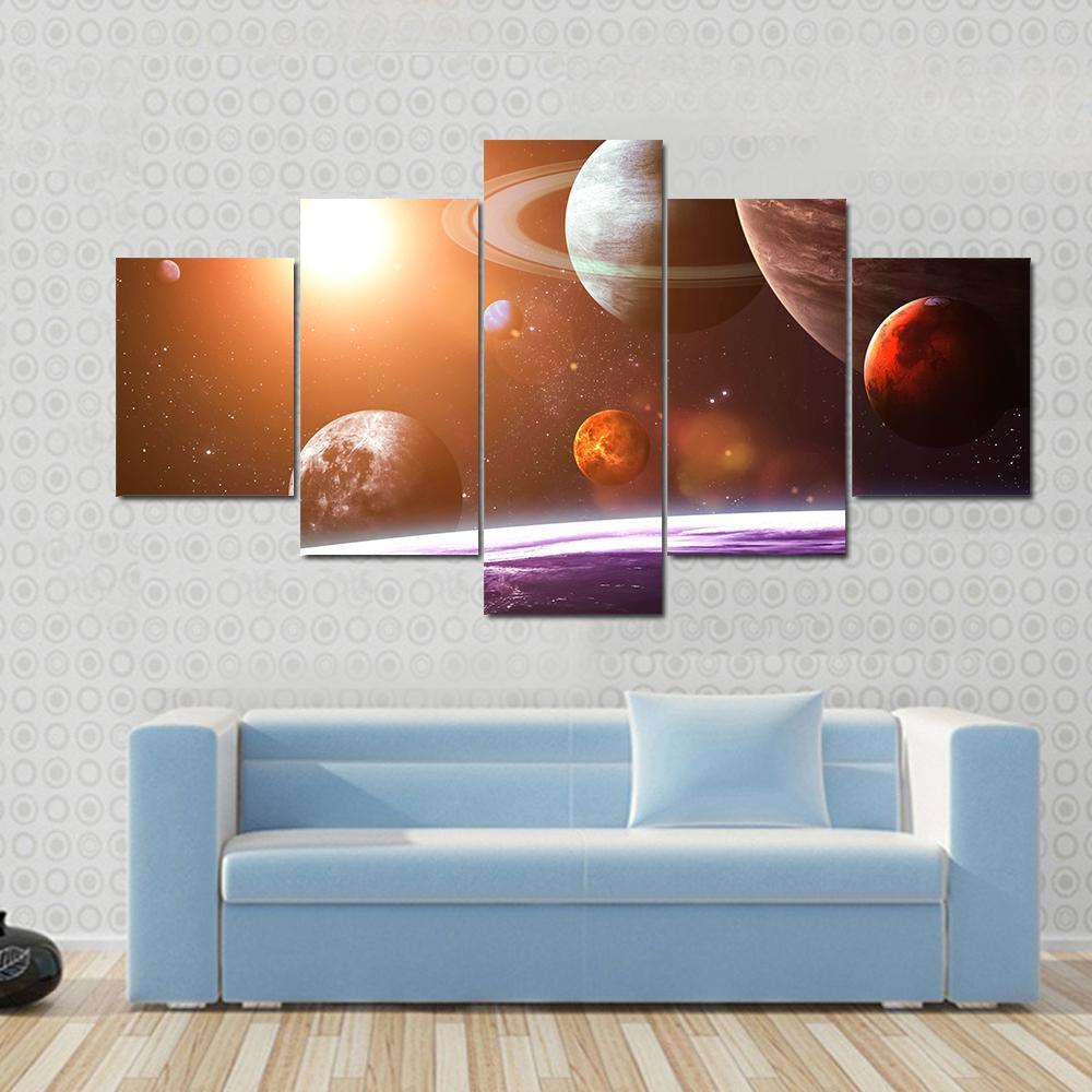 Solar System Canvas Wall Art-5 Star-Gallery Wrap-62" x 32"-Tiaracle