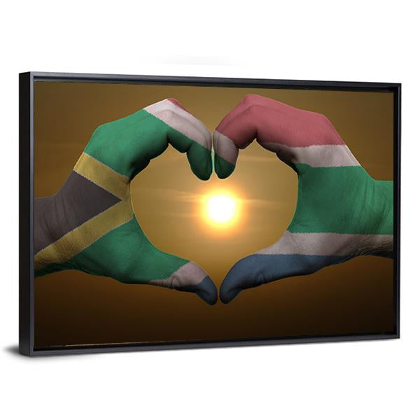 South Africa Flag On Hands Canvas Wall Art-3 Horizontal-Gallery Wrap-25" x 16"-Tiaracle