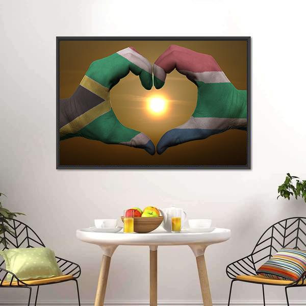 South Africa Flag On Hands Canvas Wall Art-3 Horizontal-Gallery Wrap-25" x 16"-Tiaracle