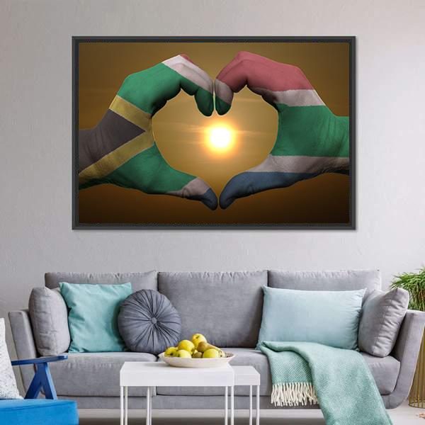South Africa Flag On Hands Canvas Wall Art-3 Horizontal-Gallery Wrap-25" x 16"-Tiaracle