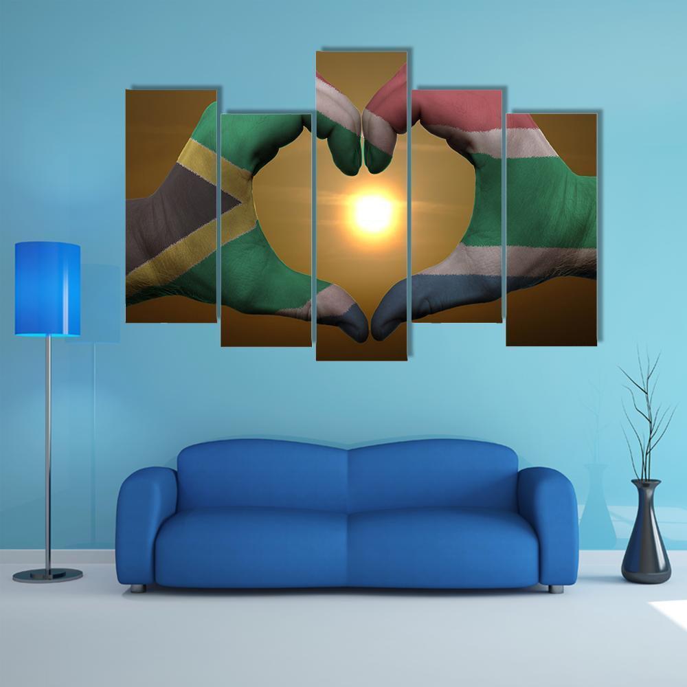 South Africa Flag On Hands Canvas Wall Art-5 Pop-Gallery Wrap-47" x 32"-Tiaracle